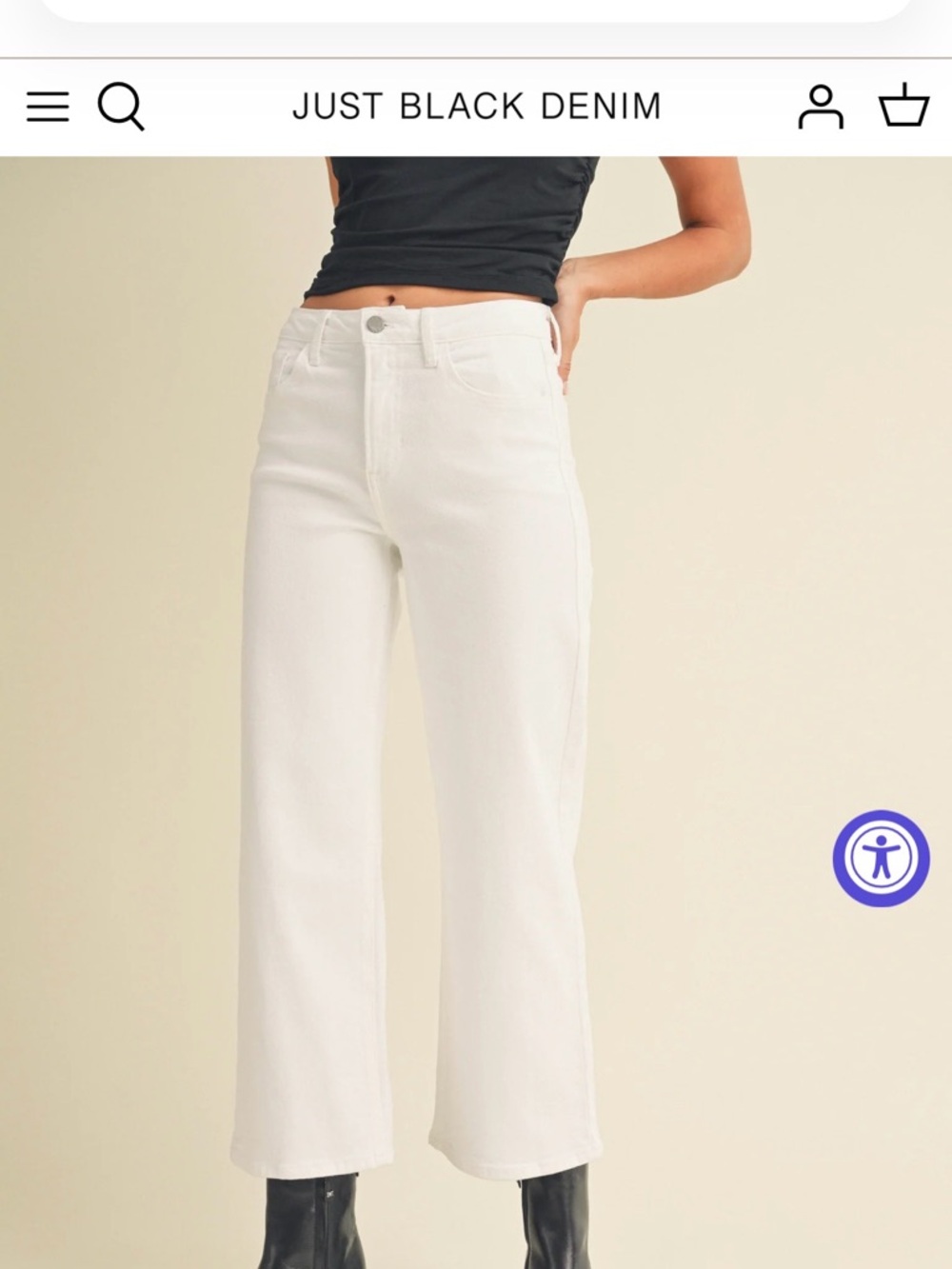 Just Black Cropped Wide-Leg Jeans in White